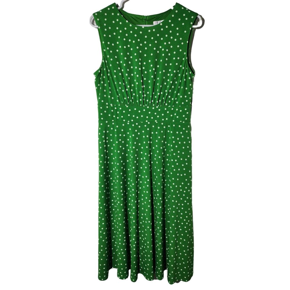 London Times Green and White Polka Dot Fit & Flare Dress Size 10 A1.17